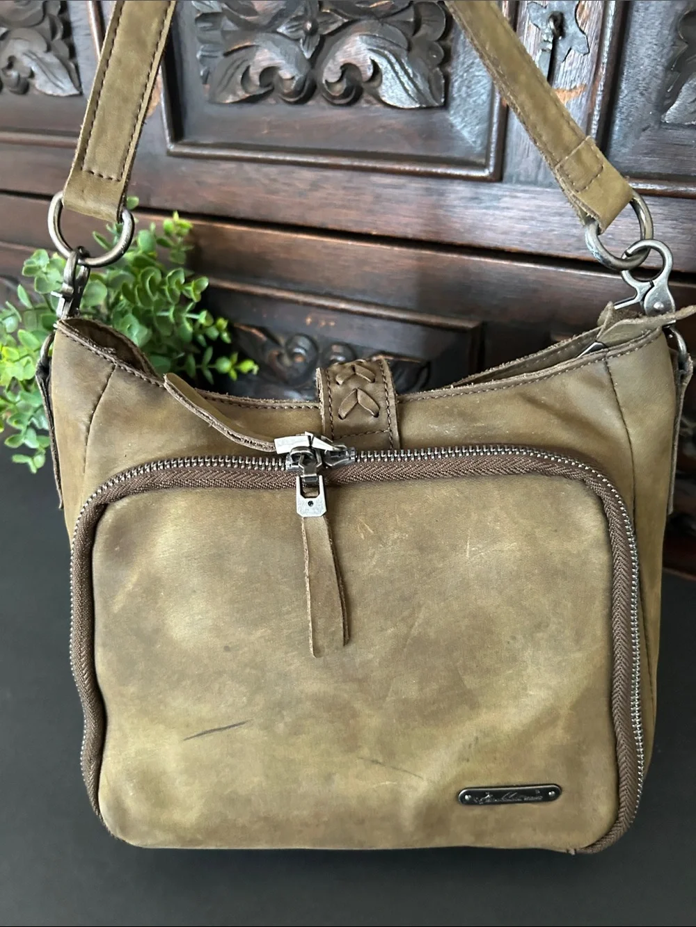 Montana West Taupe/Brown Suede Braided Crossbody Bag
